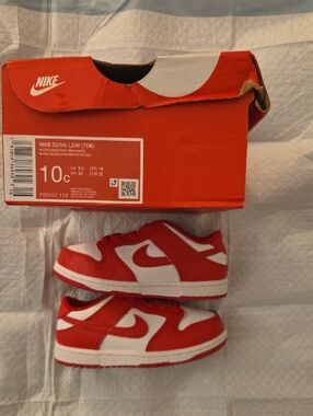 Nike Kids Red and White Dunk Low Sneakers